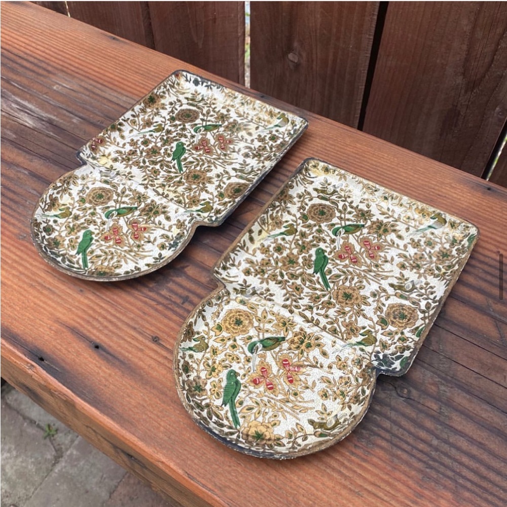 Vintage | Alfred E. Knobler Lacquered Paper Mache Serving Tray Set 2 Floral Bird